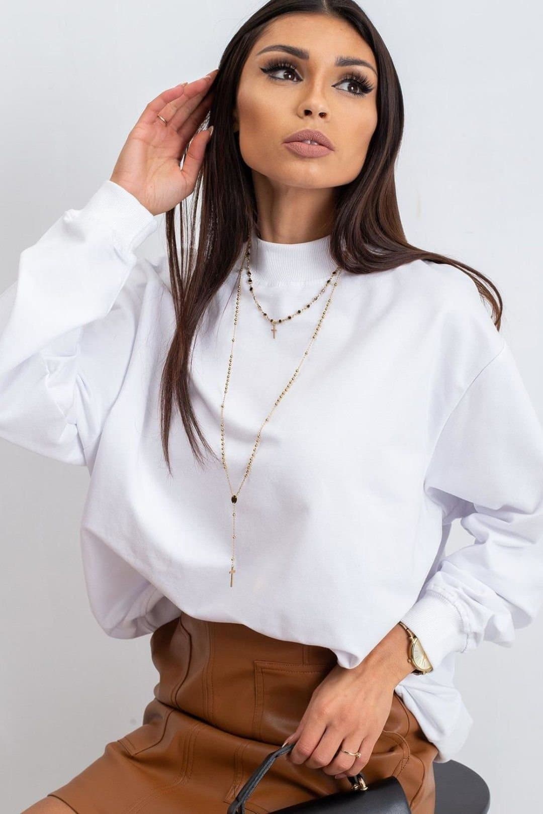 Love Lace Love Lace Women's Cotton Long Sleeve Stand Collar Sweatshirt Style 169758 in White