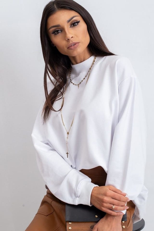 Love Lace Love Lace Women's Cotton Long Sleeve Stand Collar Sweatshirt Style 169758 in White - 3