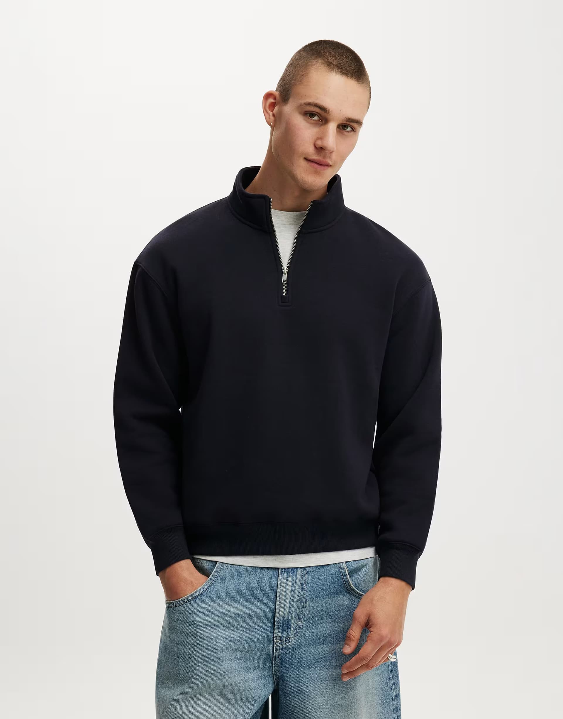 ASOS Cotton On 1/4 zip fleece in blue