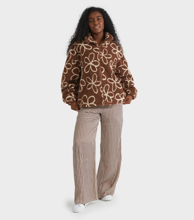 Skinnydip Women's Light Brown Doodle Flower Borg Jacket Skinnydip New Look - 2