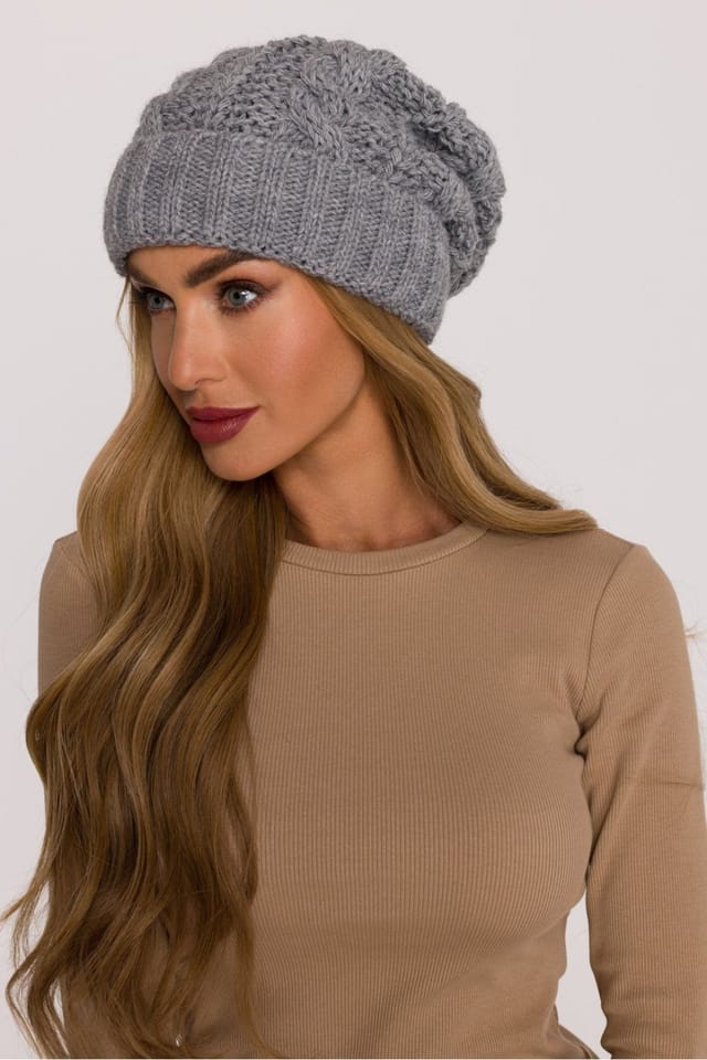 Love Lace Love Lace Women's Warm Braided Knit Beanie Hat Soft Yarn Folded Cuff Casual Winter in Grey - 3