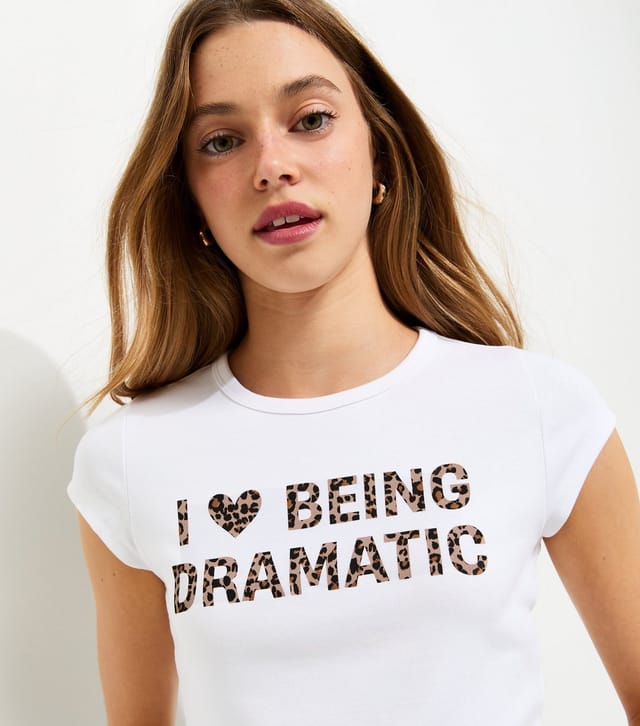 New Look Girls' White Cotton I Love Being Dramatic Leopard Print T-Shirt New Look - 2
