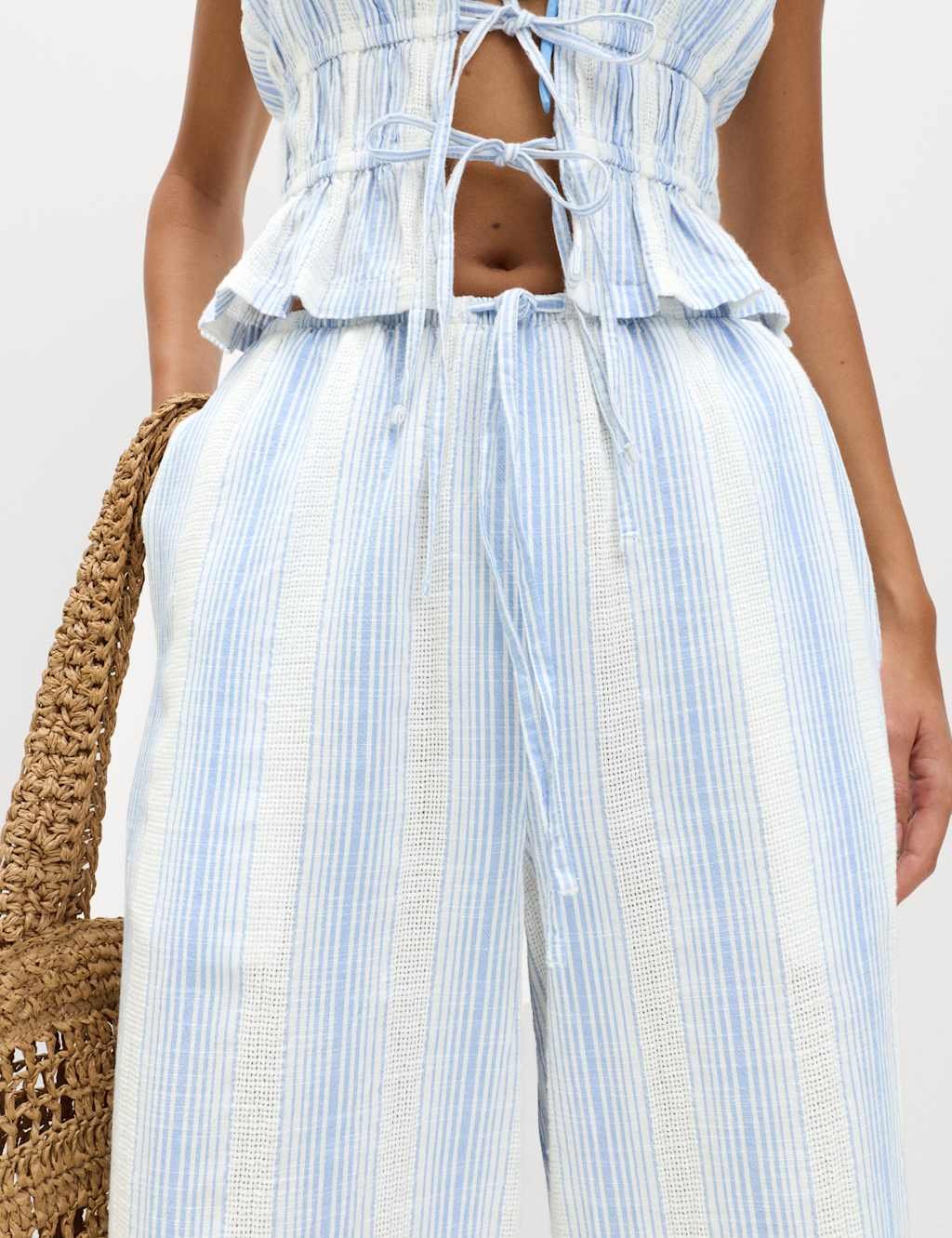 Marks & Spencer M&S Pure Cotton Striped Beach Trousers Blue Mix - 4