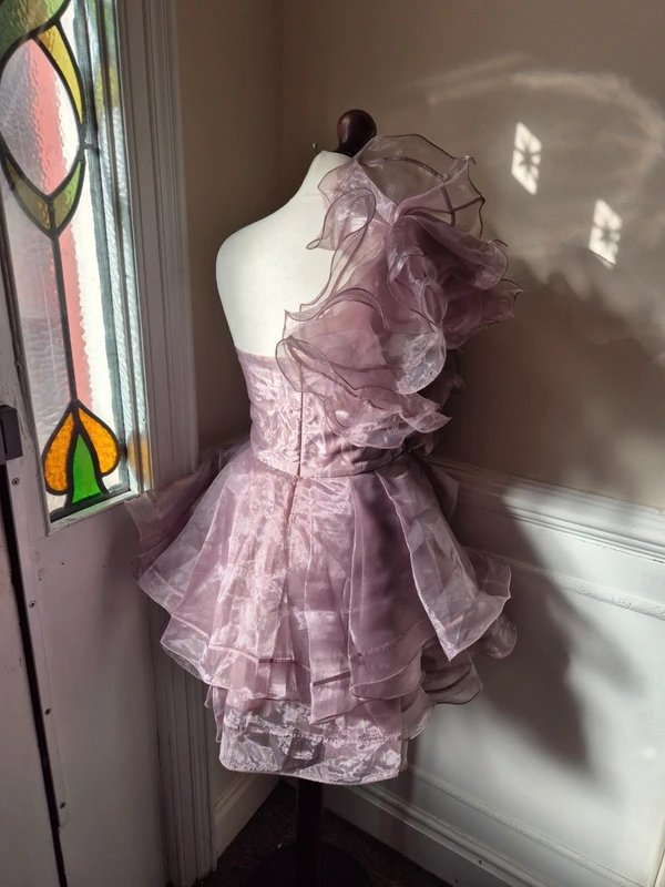 ASOS ASOS black 10 lilac pink organza one shoulder party mini dress ruffle frill statement sheer tutu - 1