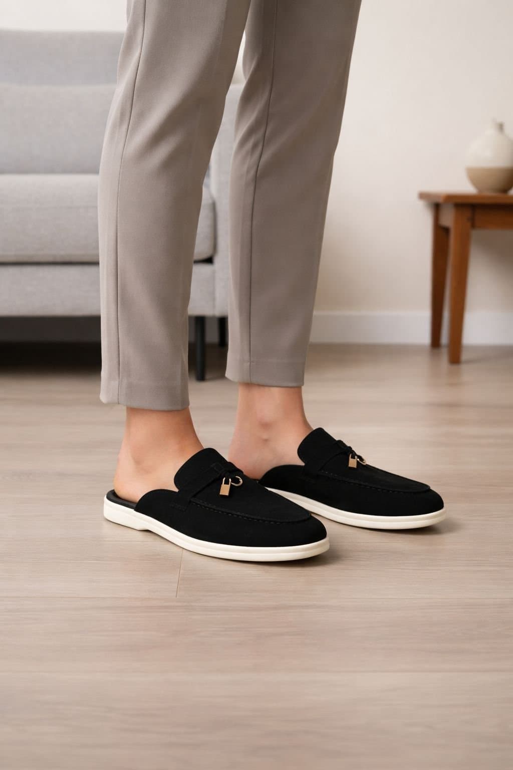 Truffle Collection Truffle Collection Women's Loafers Casual Microfibre Slip On Backless Almond Toe Shoes in Black