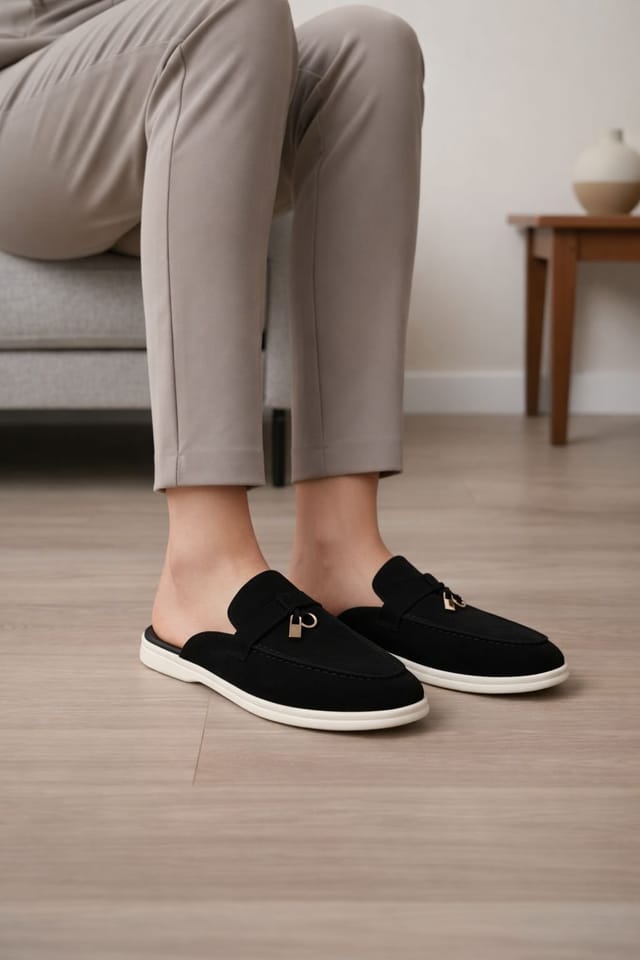 Truffle Collection Truffle Collection Women's Loafers Casual Microfibre Slip On Backless Almond Toe Shoes in Black - 2