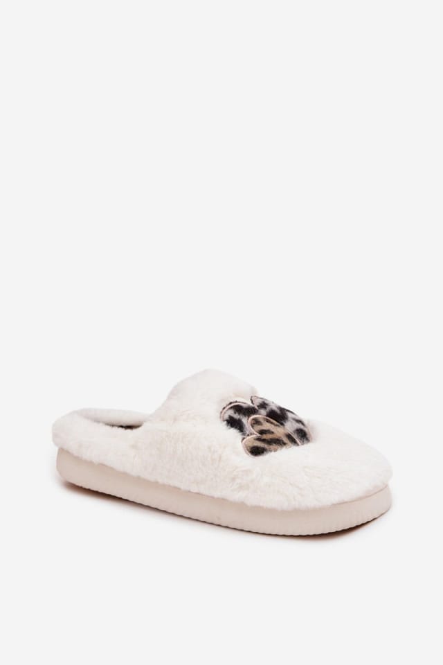 Love Lace Love Lace Women's Fur Heart Decor Home Slippers with Soft Plush Insole Cozy in White - 2