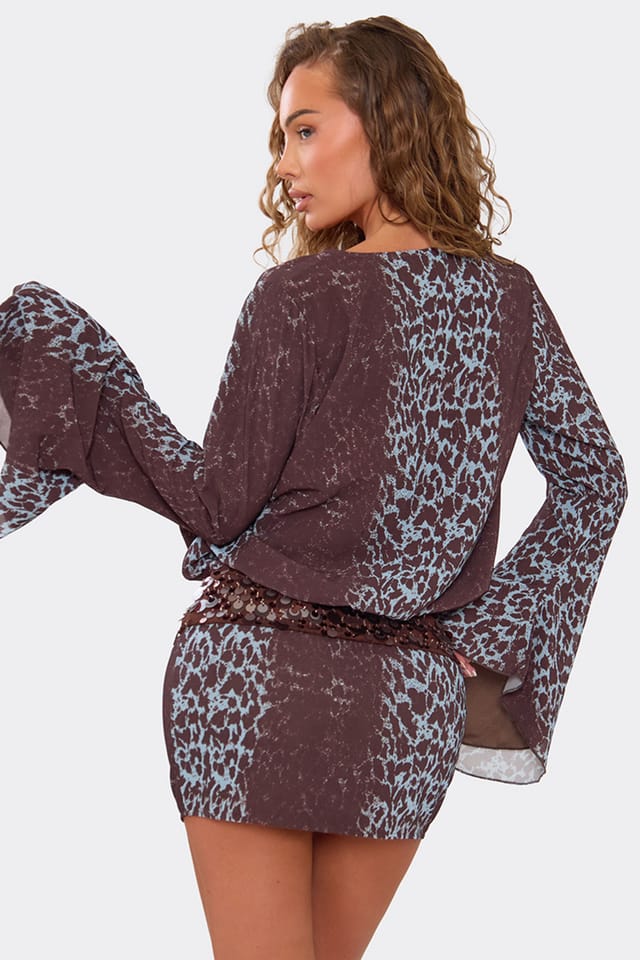 EGO EGO Women's Long Sleeve Contrast Leopard Print Mini Dress in Dark Brown - 2