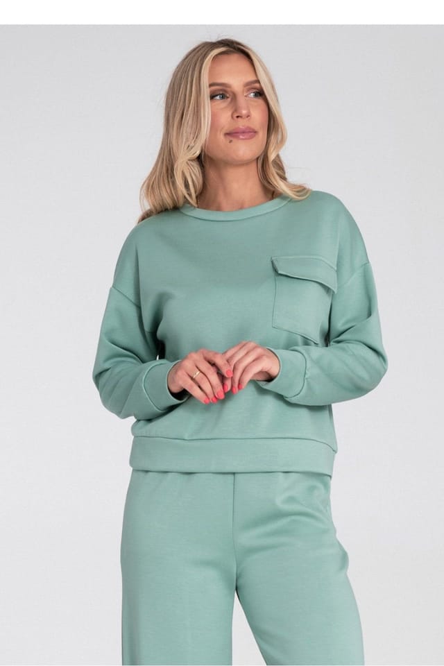 Love Lace Love Lace Women's Crewneck Pocket Flap Sweatshirt with Cuffs in Green - 2