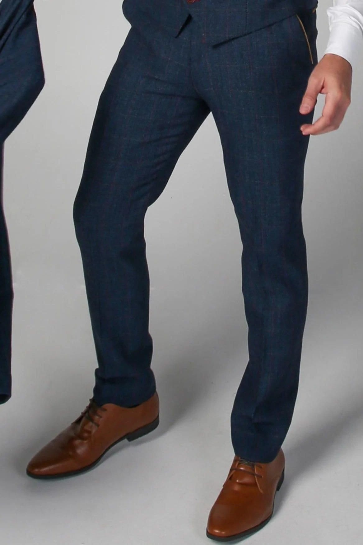 Paul Andrew Paul Andrew Men's Scott Tweed Checked Trousers in Blue - 1