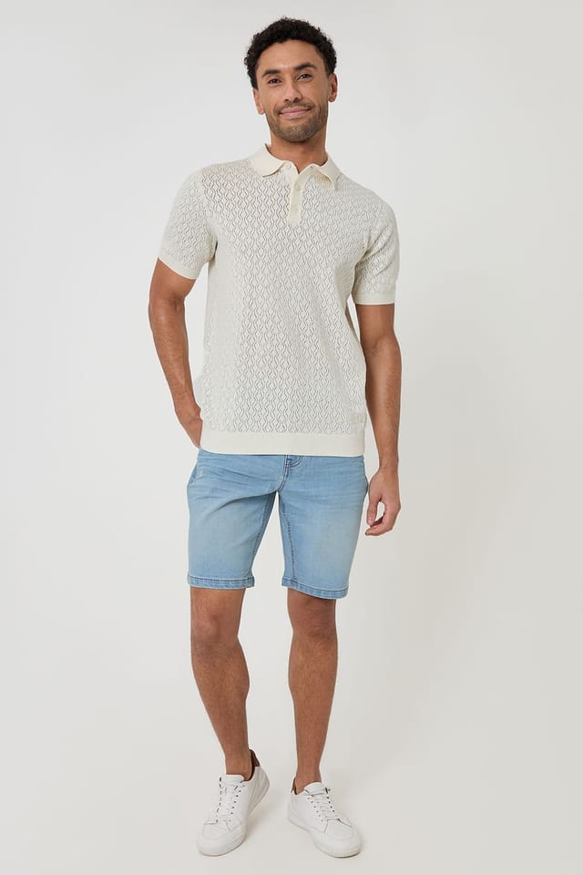 Threadbare Threadbare Men's Cotton Textured Knit Short Sleeve Polo in Natural - 3