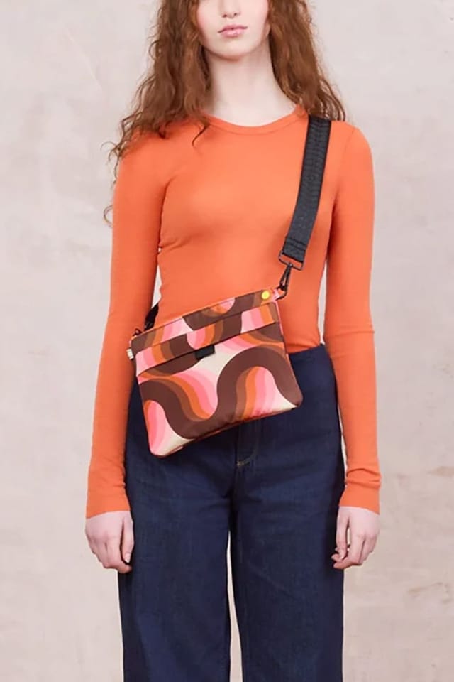 Orla Kiely Orla Kiely Women's Quadrant Crossbody - Rolling Waves Rose in Pink - 2