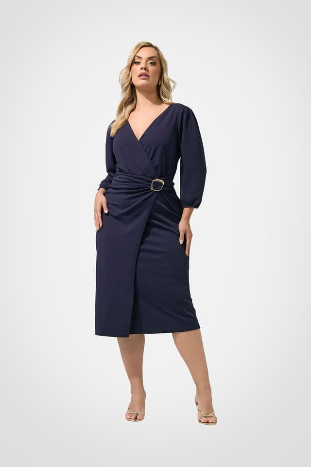 Yours Yours Women's Buckle Wrap Midi Dress in Dark Navy - 3