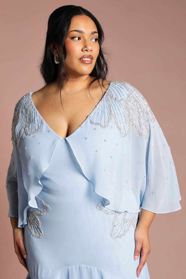 Coast Coast Women's Plus Embellished Midi Dress With Cape Sleeves in Powder Blue - 2