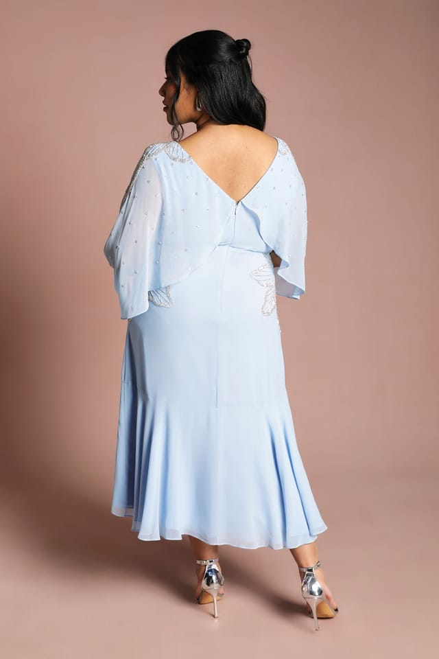 Coast Coast Women's Plus Embellished Midi Dress With Cape Sleeves in Powder Blue - 3