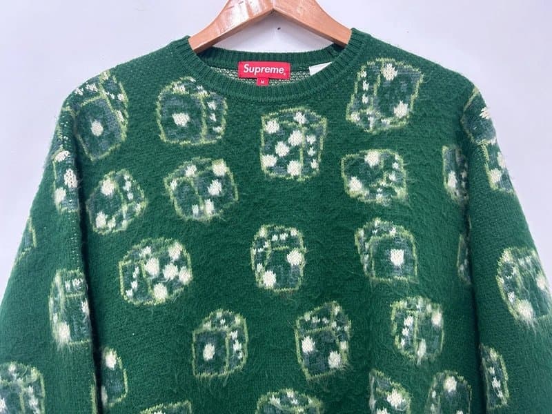 Supreme Supreme Dice Sweater Green Jacquard Knit Men's Size Medium.