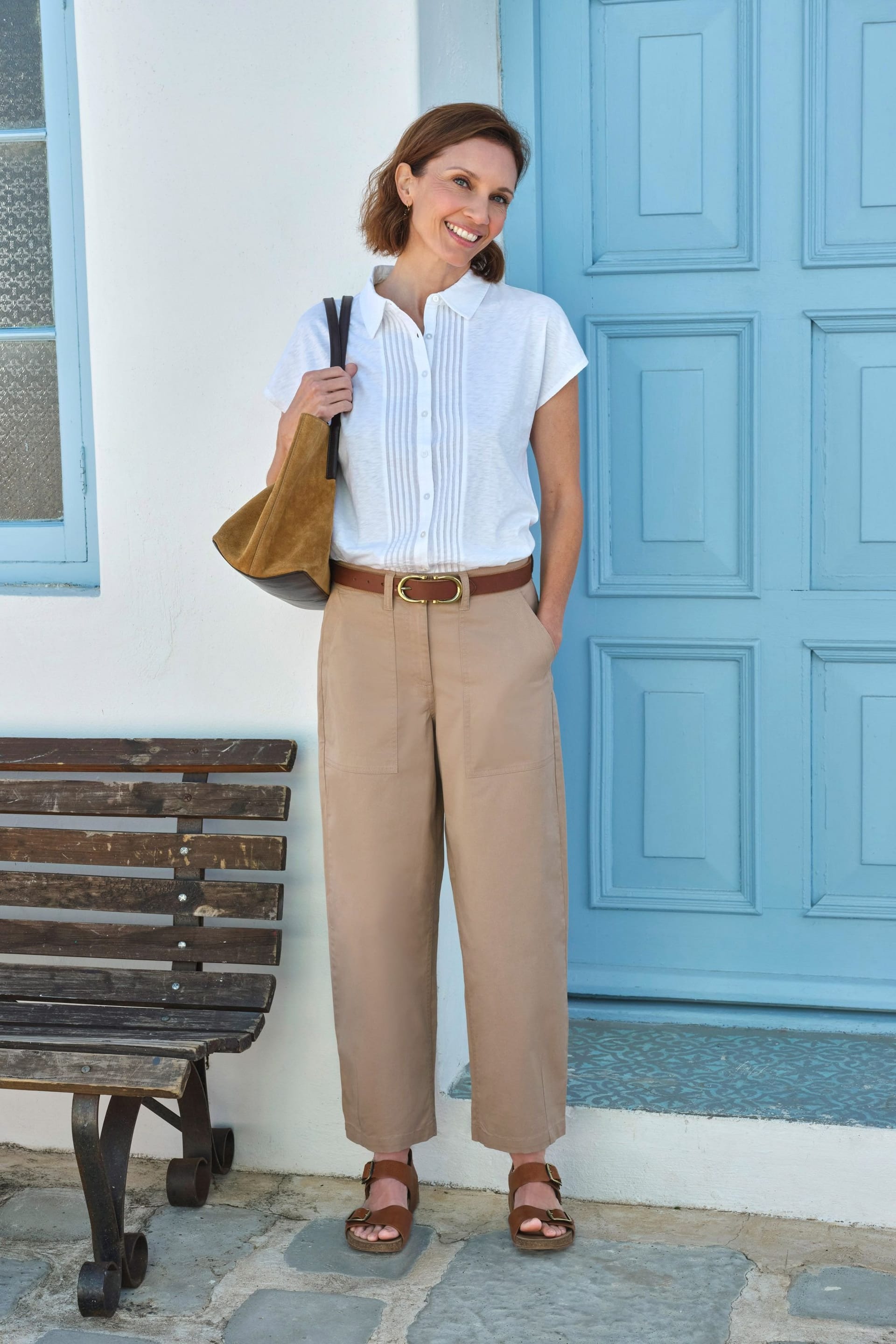 WoolOvers WoolOvers Women's Barrel Leg Chino in Camel - 4