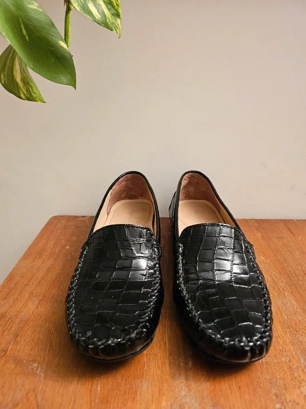 Charles clinkard Charles Clinkard Sun II Croc Leather Moccasins UK 4 Black Loafers