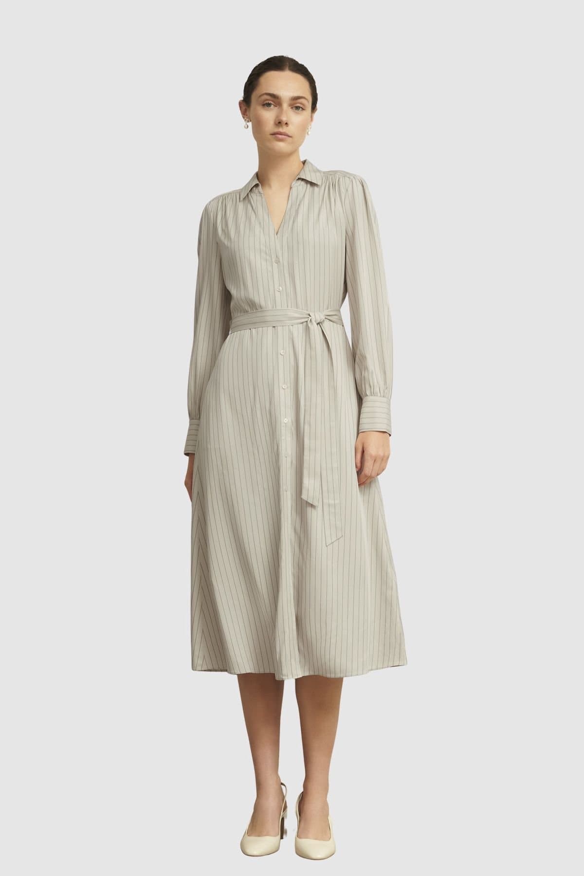 Hobbs London Hobbs London Women's Eleanor Pinstripe Midi Shirt Dress in Ecru