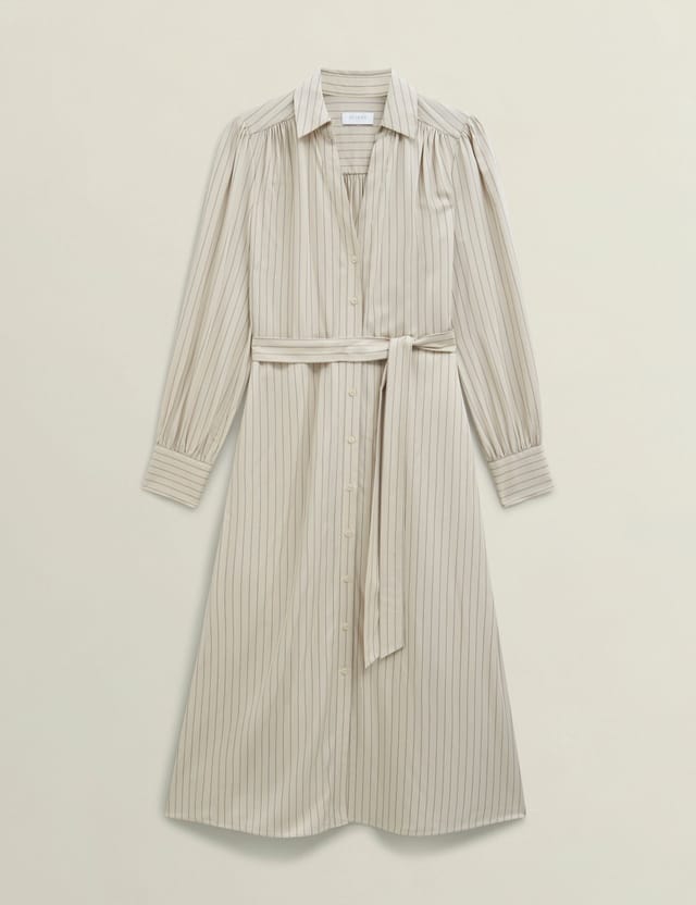 Hobbs London Hobbs London Women's Eleanor Pinstripe Midi Shirt Dress in Ecru - 2