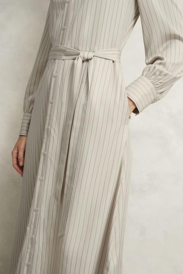 Hobbs London Hobbs London Women's Eleanor Pinstripe Midi Shirt Dress in Ecru - 3