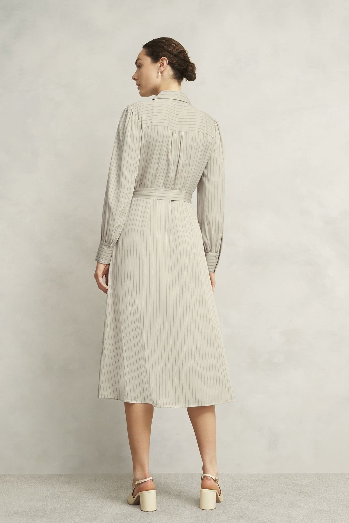 Hobbs London Hobbs London Women's Eleanor Pinstripe Midi Shirt Dress in Ecru - 4