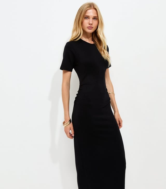 New Look Women's Black Ruched Side Short Sleeve Midi Dress New Look - 3