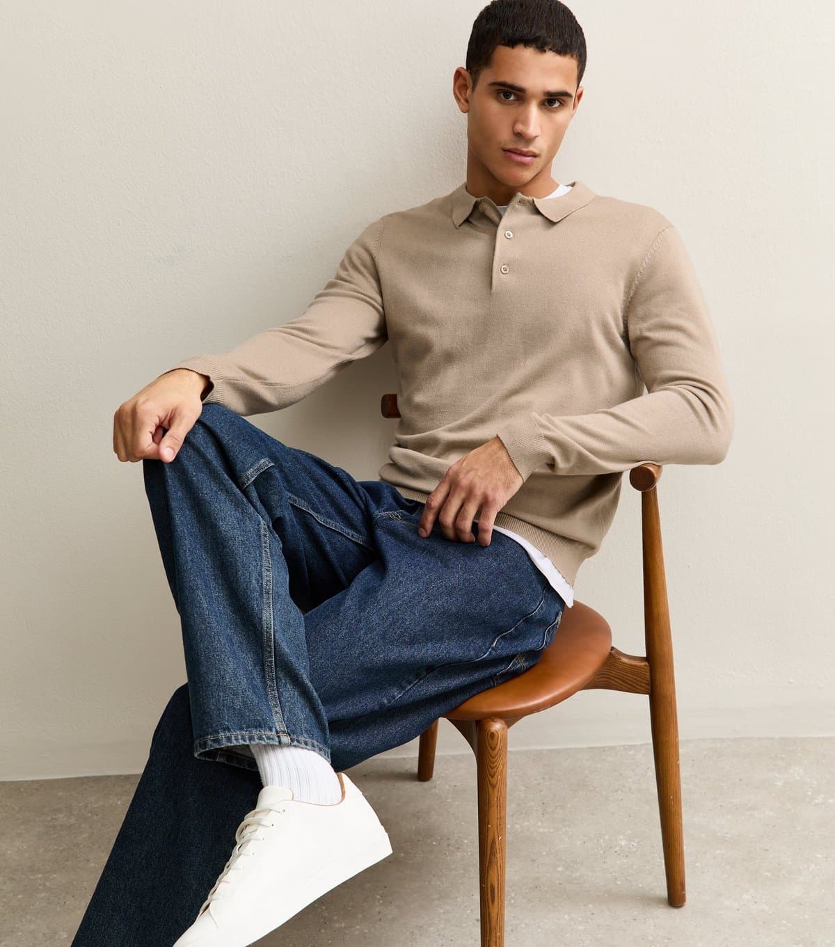 New Look New Look Light Brown Knit Polo Top