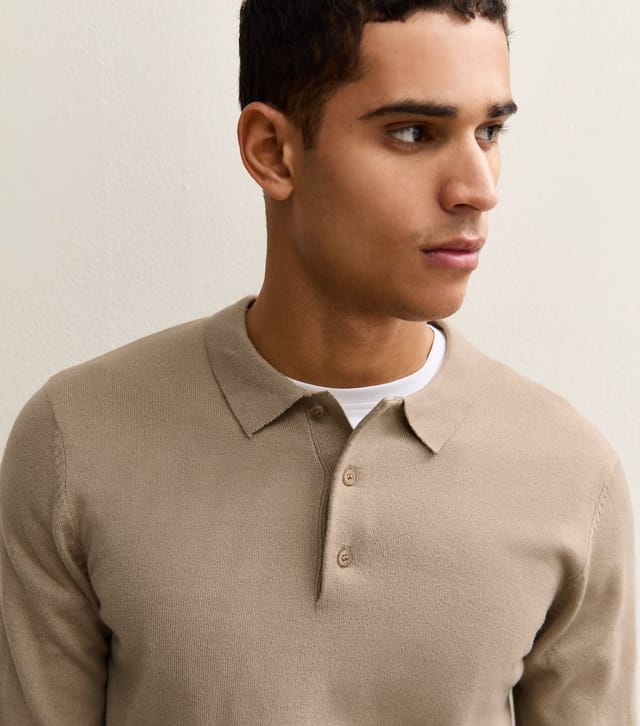 New Look Men's Light Brown Regular Long Sleeve Polo Top New Look - 3