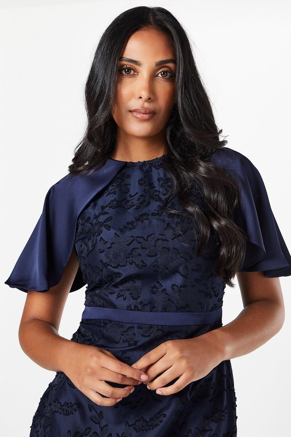 Wallis Wallis Women's Petite Occasion Floral Cap Sleeve Pencil Dress in Navy - 4
