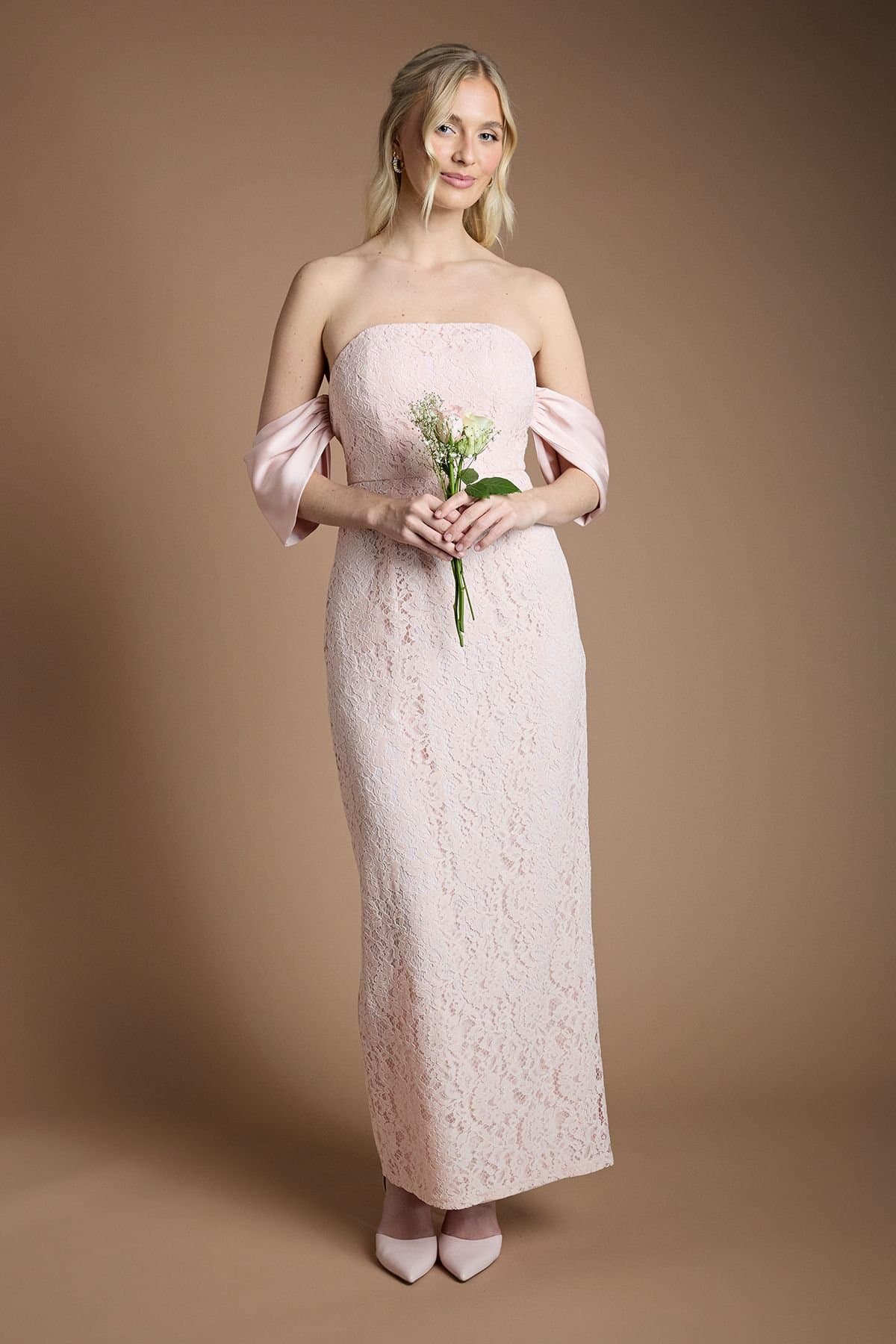 Coast Coast Women's Lace Bardot Bridesmaid Dress in Blush