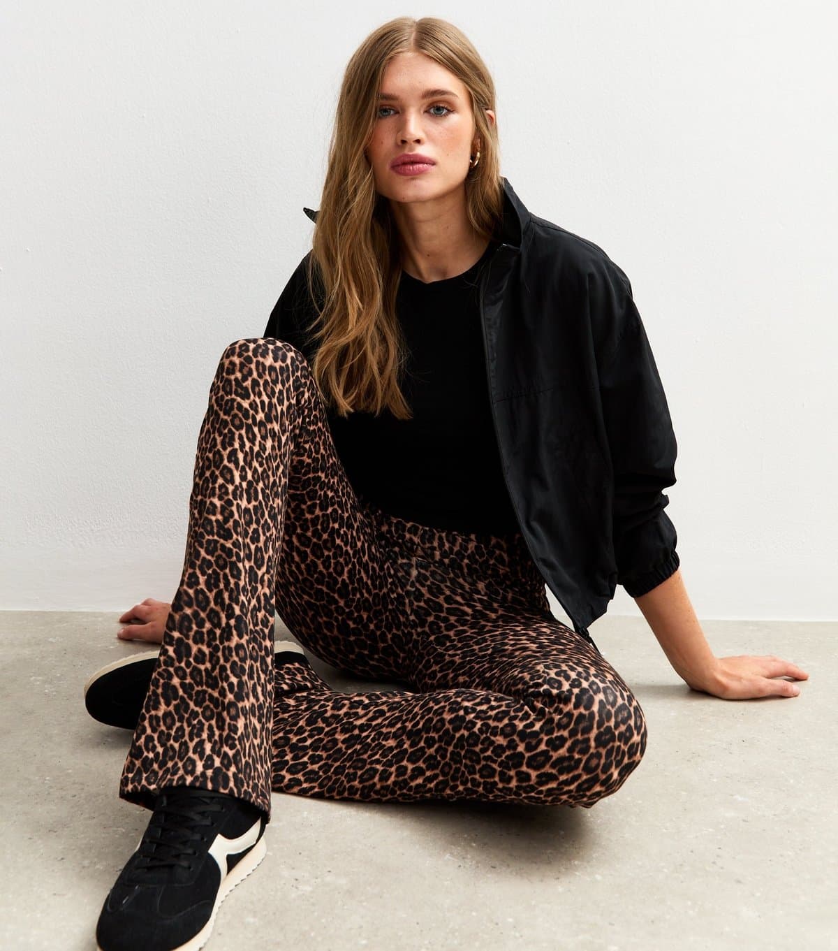 New Look Women's Brown Leopard Print Jersey Kick Flare Leggings New Look