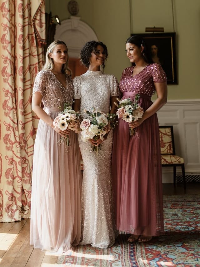 Maya Deluxe Maya Deluxe Women's Belted Stripe Embellished Maxi Dress in Rose - 3