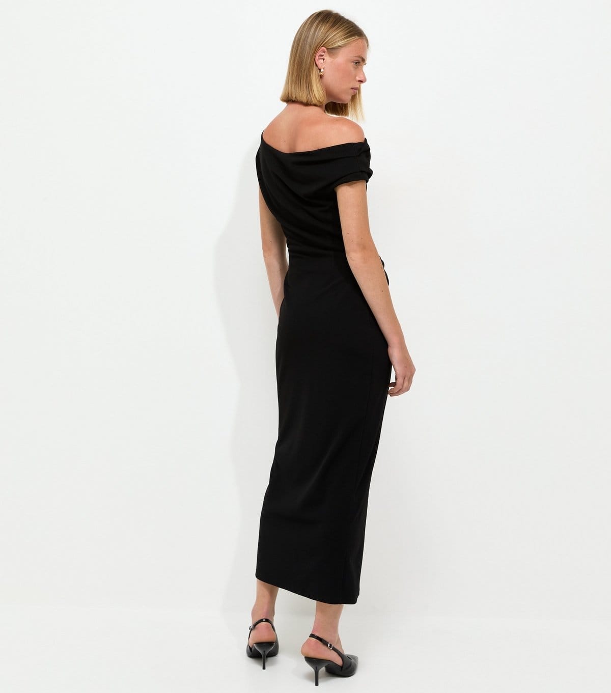 New Look Women's Black Fallen Shoulder Slit Detail Midi Dress New Look - 4