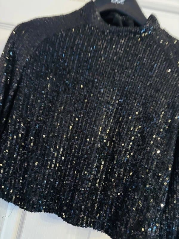 Coast Coast sequin long sleeved feather statement cropped wedding party holiday 12 same day post
