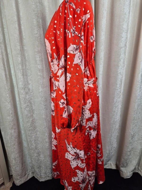 Friends Like These Curves Like These Red Gold Foil Floral Floaty Midi Dress New With Tags Size 24