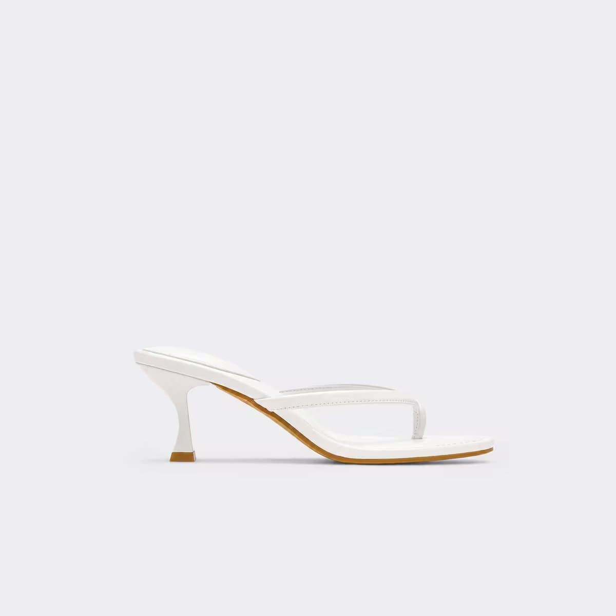 EGO Odile Thong Strap Low Heeled Mule In White Faux Leather, Women's Size UK 3