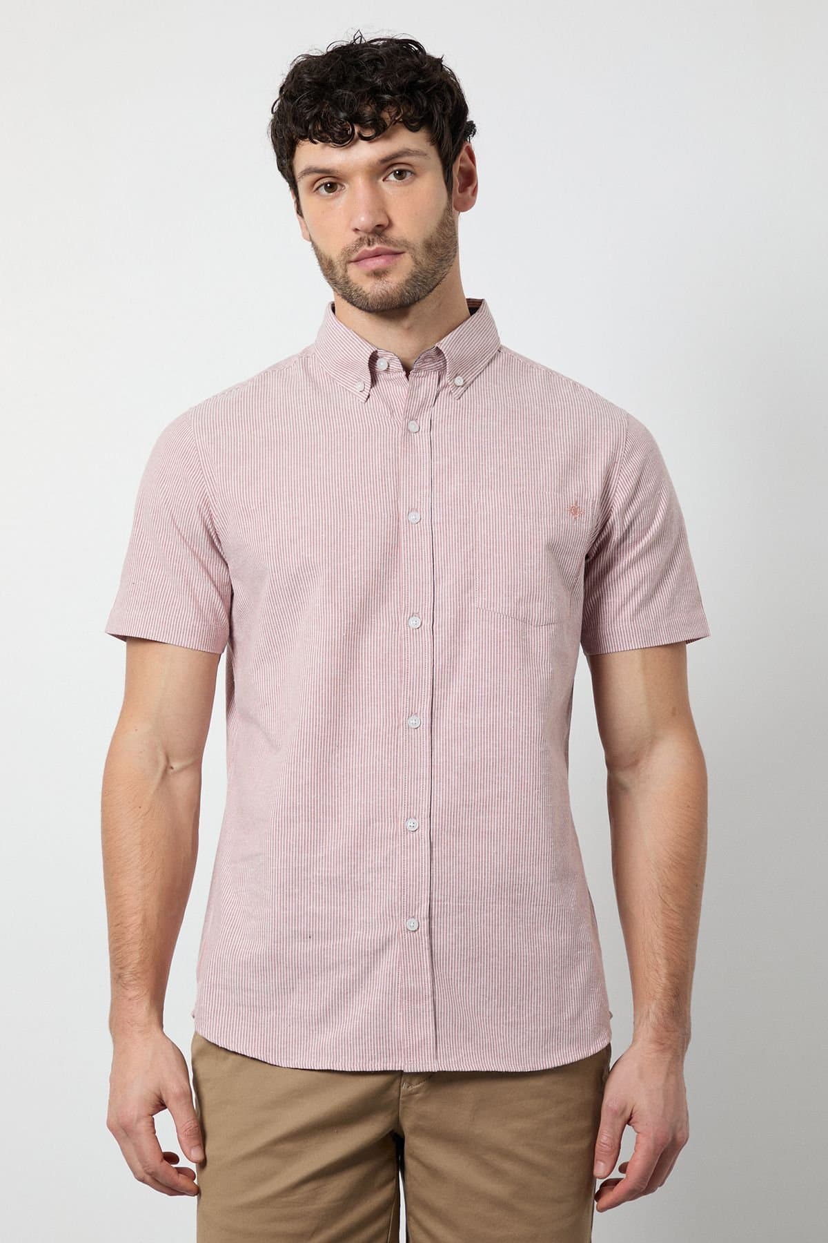 Maine Maine Men's Pink Fine Stripe Short Sleeve Shirt