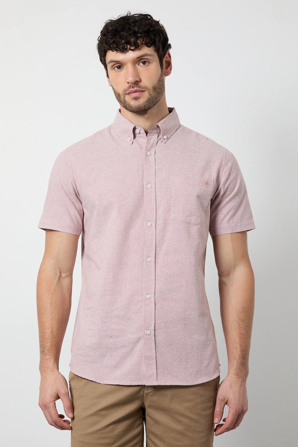 Maine Maine Men's Pink Fine Stripe Short Sleeve Shirt - 2