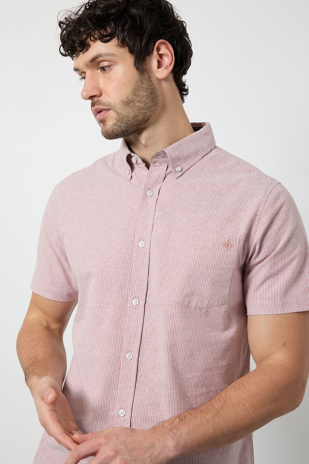 Maine Maine Men's Pink Fine Stripe Short Sleeve Shirt - 4