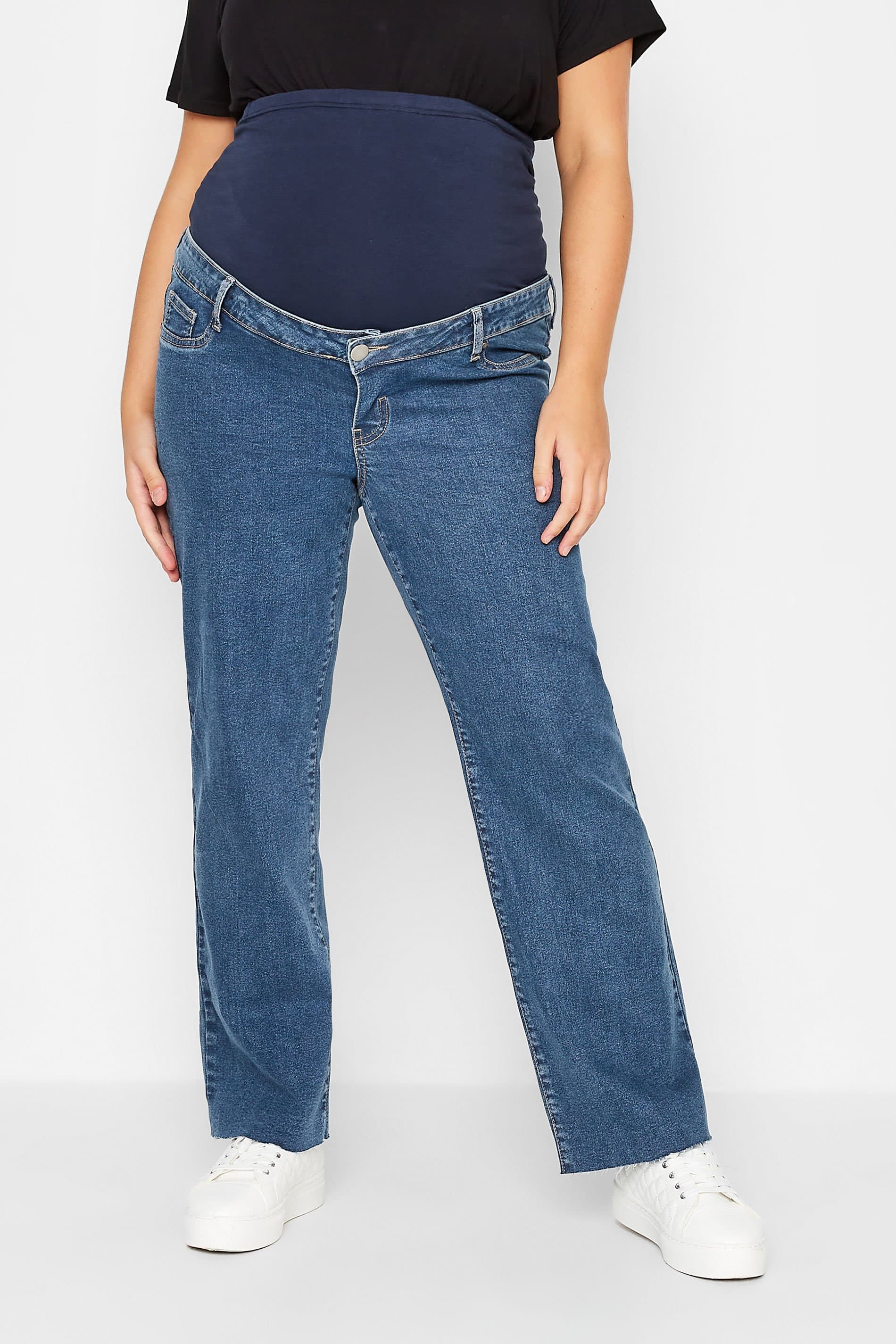 Bump It Up Maternity Plus Size Mid Blue Wide Leg Jeans