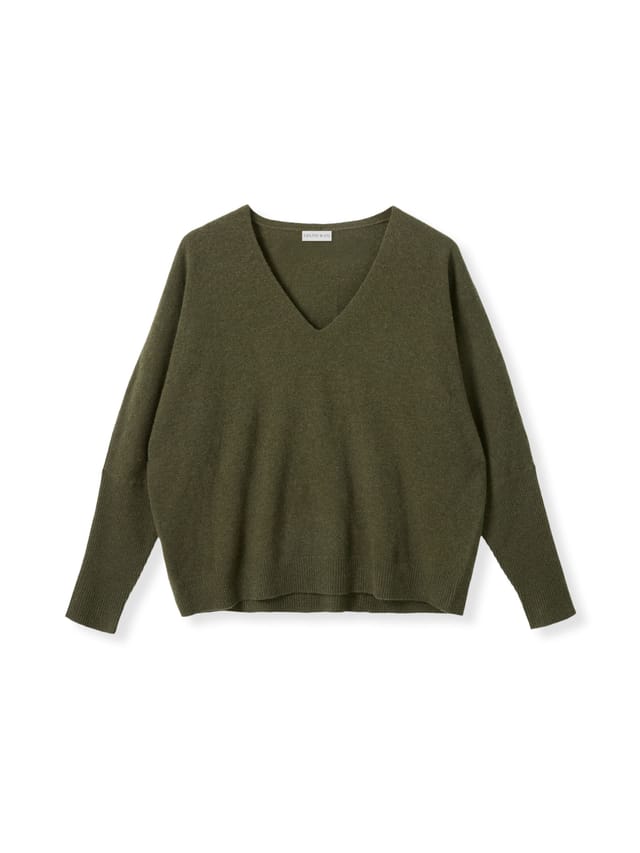 Celtic & Co Celtic & Co Women's Lambswool Slouchy V Nk Jumper in Dark Olive - 2
