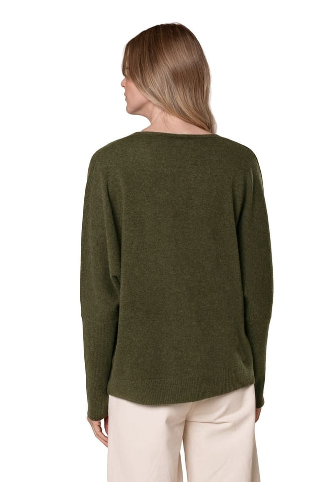 Celtic & Co Celtic & Co Women's Lambswool Slouchy V Nk Jumper in Dark Olive - 3