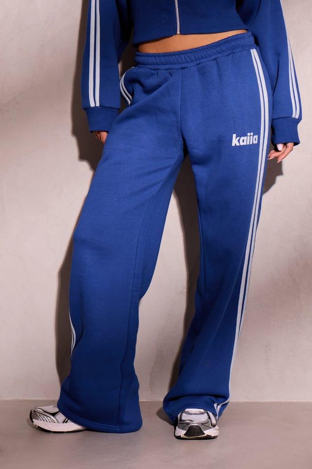 Kaiia Kaiia Side Stripe Wide Leg Joggers Victory Blue & Dusty Blue - 3
