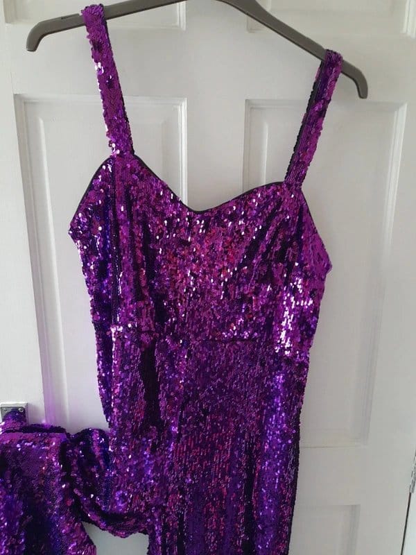 Very Purple Sequin Wide Leg Jumpsuit, Size 14