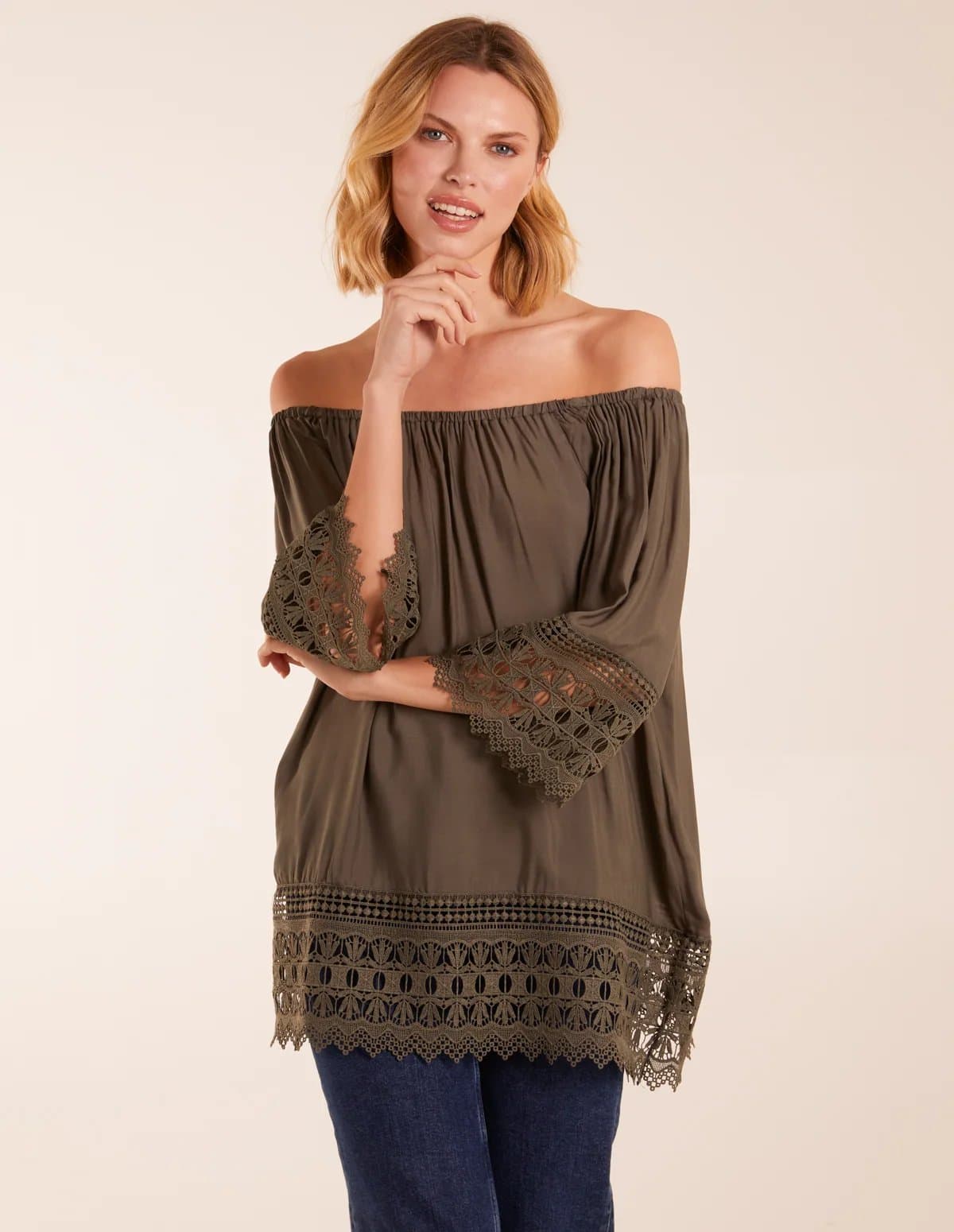 Blue Vanilla Crochet Detailed Bardot Top