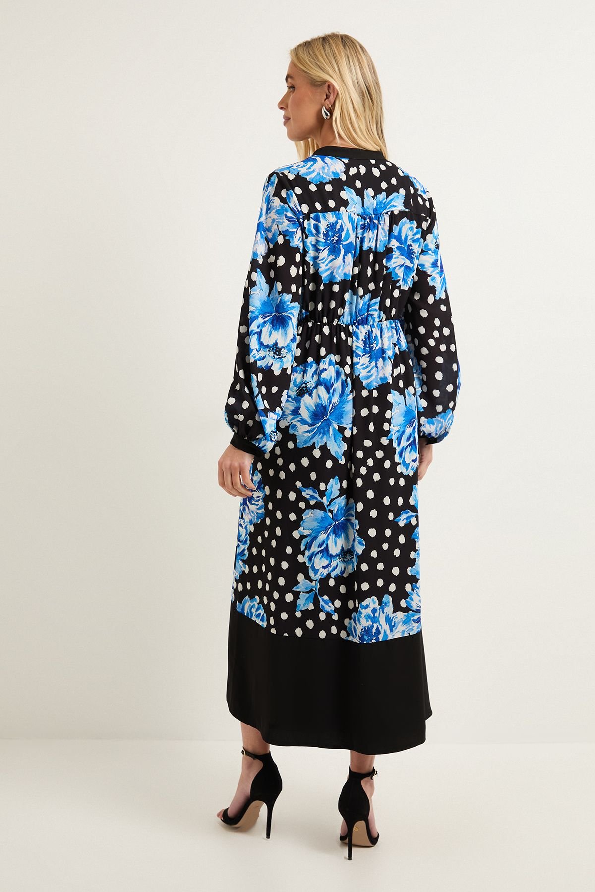 Wallis Wallis Women's Petite Floral Belted Contrast Midi Dress in Black - 3