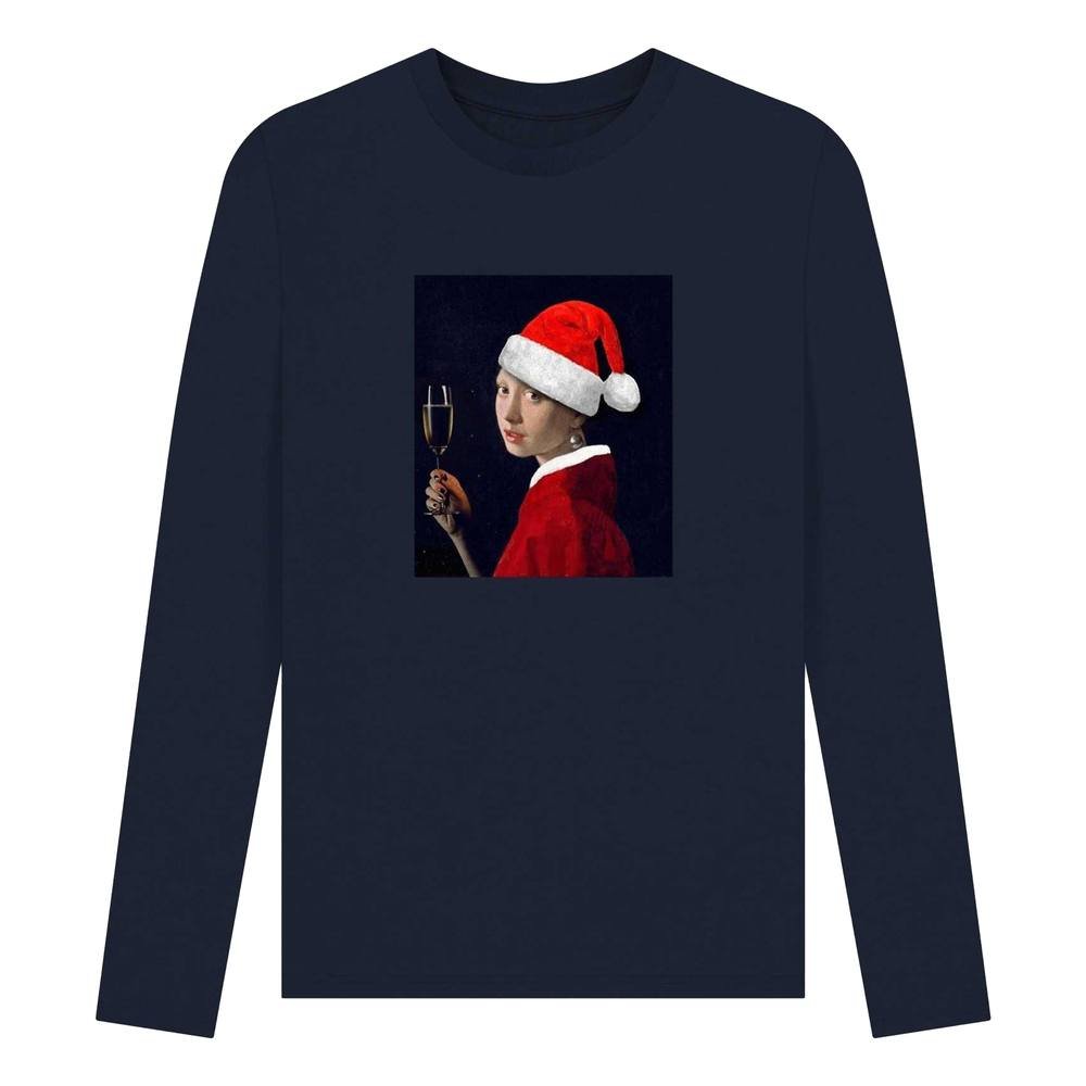 apoh apoh Men's Vermeer With Pearl Earring Santa Long-Sleeved T-Shirt in Navy - 2