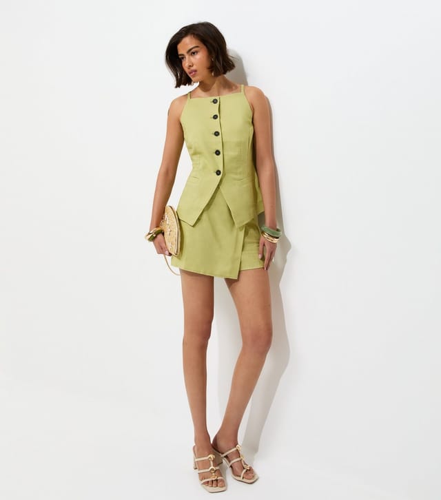 New Look Women's Light Green Linen Rich Thin Strap Waistcoat New Look - 3