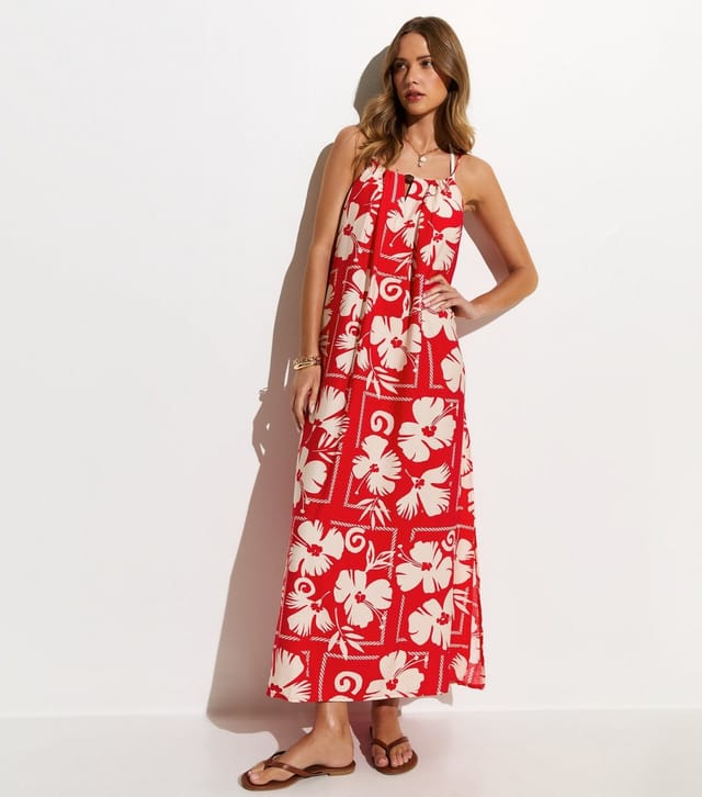 New Look Women's Red Floral Print Bead Detail Beach Maxi Dress New Look - 2